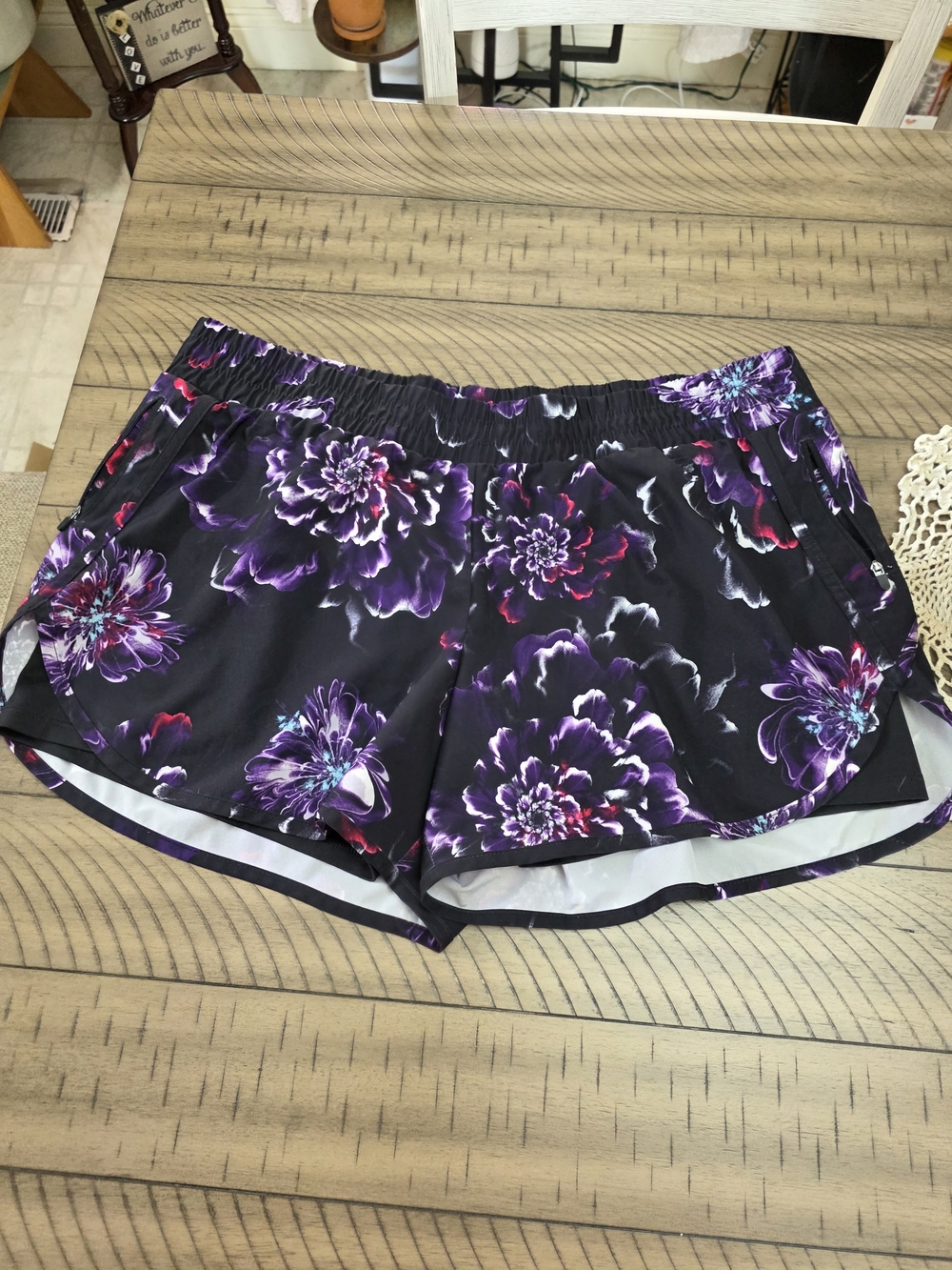 Avia Black Athletic Shorts with Purple Floral Print